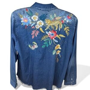 Johnny Was heavily embroidered Savannah frayed western top NWT (oversized) RARE